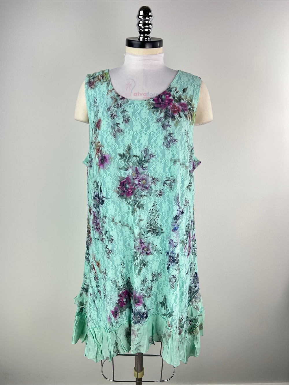 💚 3550. Mint Floral Lace Sleeveless Shift Dress